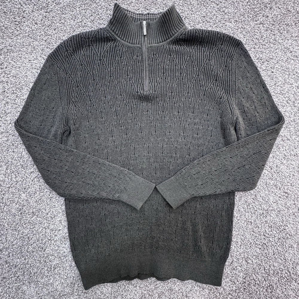 Tommy Bahama Mens Size L Cable Knit 1/4 Zip L/S Sweater‎ Green 100% Cotton